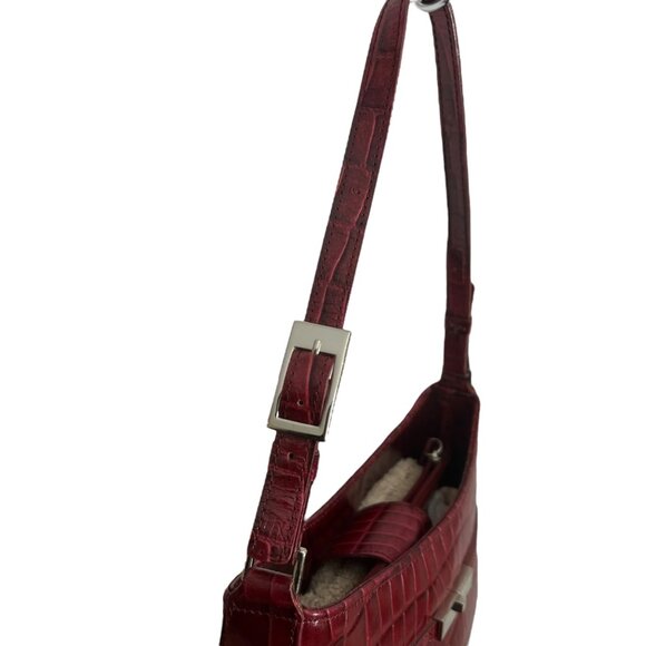 Charter Club Croc Embossed Faux Leather Shoulder Bag Dark Red Y2K‎ Hobo - Picture 5 of 16